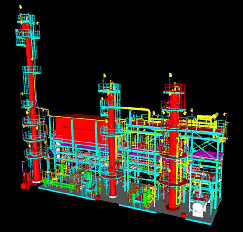 A 3D rendering of a Tail Gas Treating Unit designed and optimized by KP Engineering